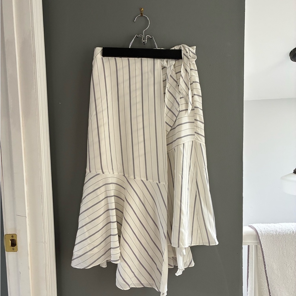 Joie White & Navy Striped Asymmetric Wrap Skirt
